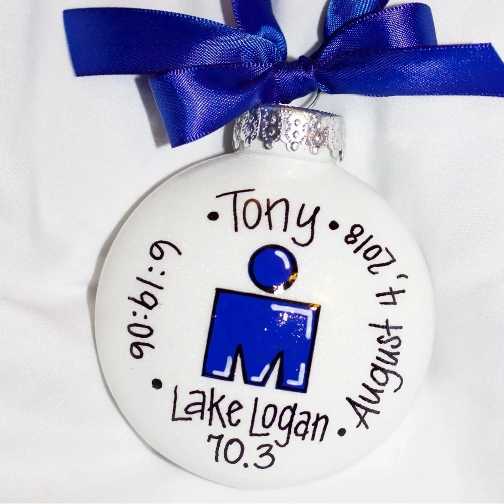 Custom Hand-Painted Triathlon Ornament - Personalized Runner Holiday Decoration